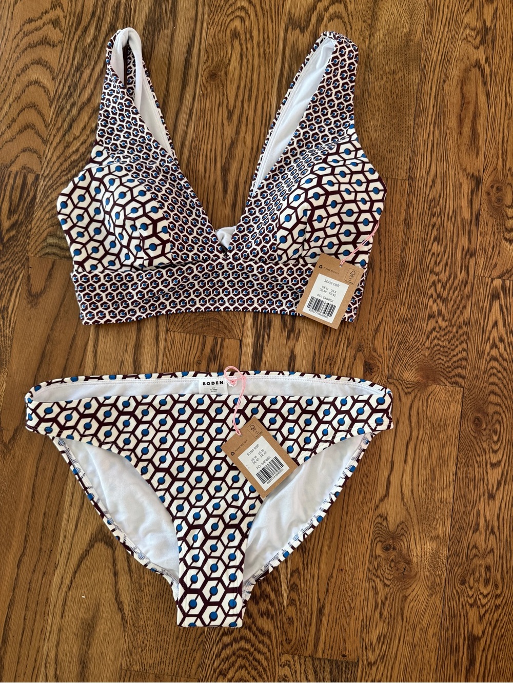 Boden Geometric V‑Neck Bikini       Large (top: 8, bottom: 10)